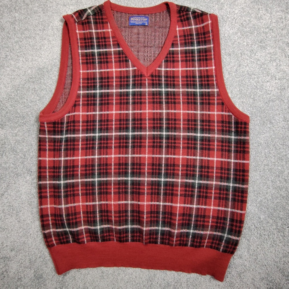 Pendleton Mens Red Plaid 100% Merino Wool Sweater Vest Size M 70Z698 111